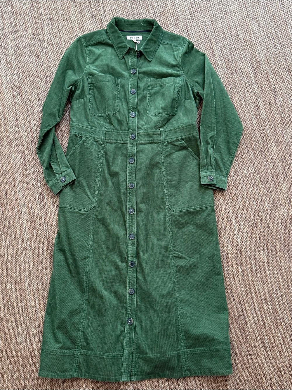 Boden Forest Green Corduroy Button-Front Maxi Dress